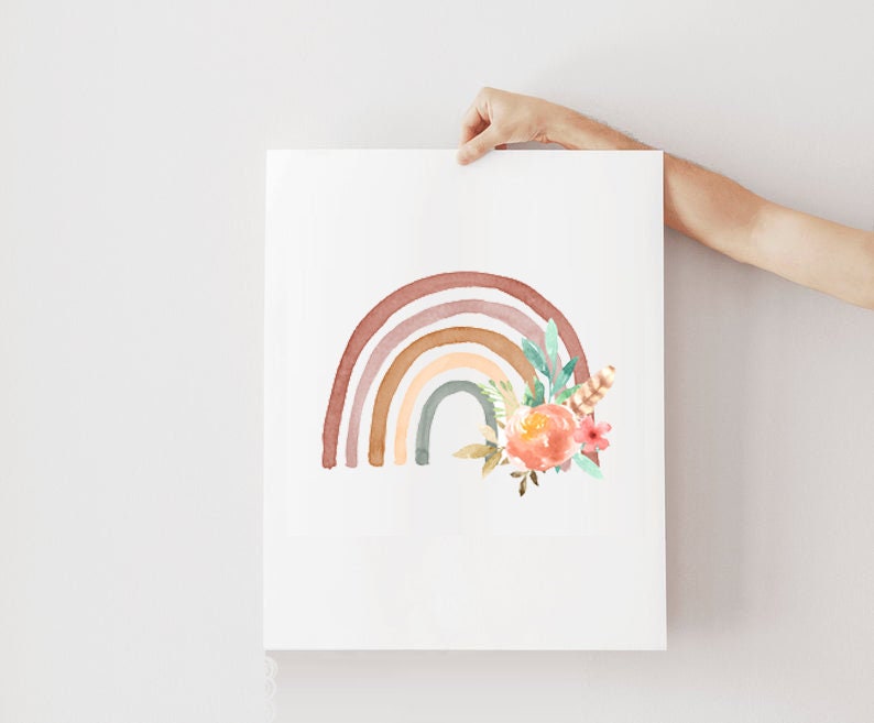 NEUTRAL Rainbow Print, Boho Rainbow Print, Blush Rainbow Print, baby girl gift,Rainbow Printable , Vintage Rainbow, Rainbow Nursery, floral image 3