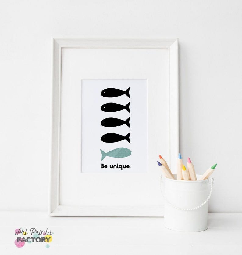 Kids print unique, motivational quote, fish nursery prints, quotes Wall Art, black Nursery Print, digital art, Playroom Decor, Nursery Quote image 4