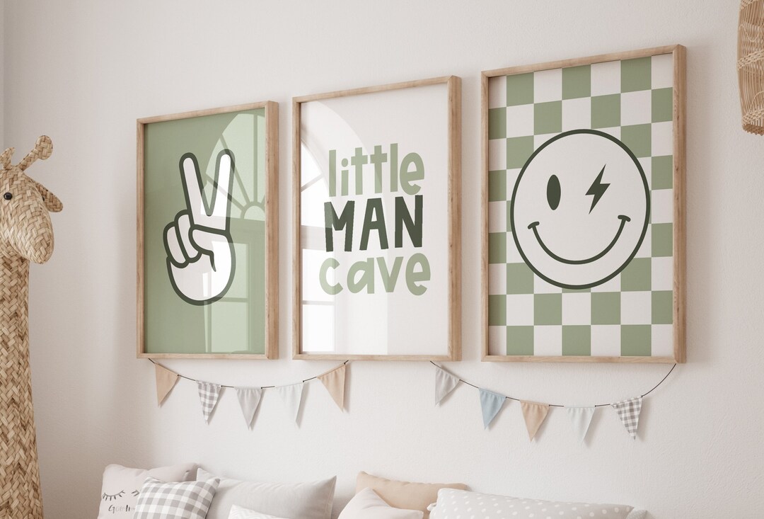 ULEGIE Boy Nursery Decor Posters Framed With Wood Hanger, Little Man Cave Sign For Boys Kids, Boys Room Decor, Toddler Room Decor, Positive Affirmations For Kids Decor, Art Prints For Nursery