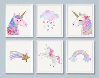 Unicorn wall art girls room, Unicorn digital print, Pastel rainbow art, Nursery Decor, Girls Bedroom , Sunshine wall art, Unicorn candy art