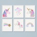 Set of 6 Unicorn wall art set, Printable unicorn art, Girls room decor, Unicorn gold glitter, Unicorn prints, Pink blush,cloud rainbow,gold 