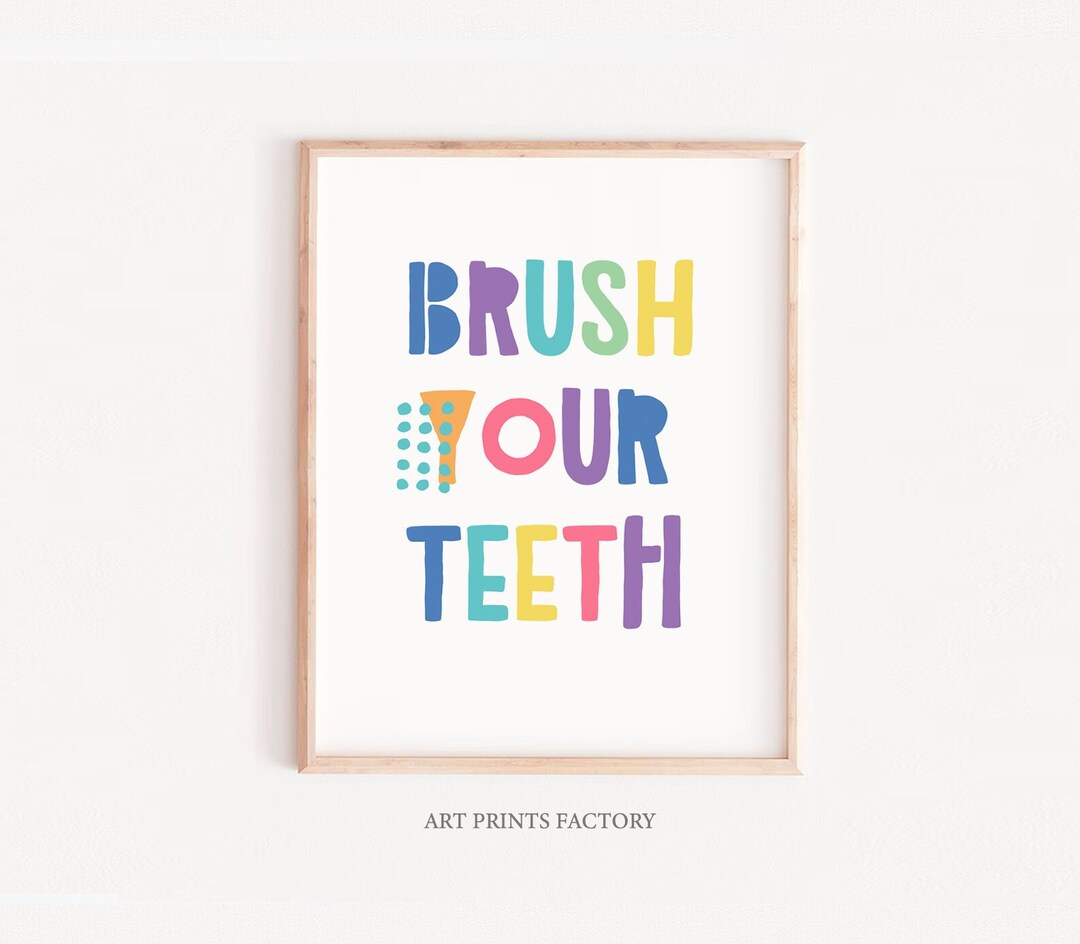 Brush Your Teeth Kids Bathroom Print, Playroom Art (digital Download ...