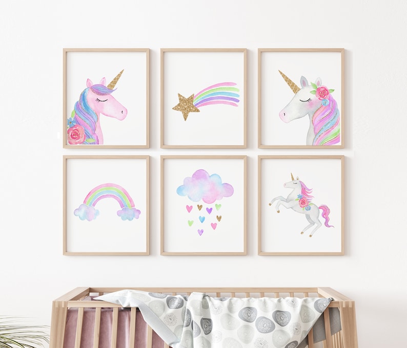 Set of 6 Unicorn Wall Art Set Printable Unicorn Art Girls Etsy
