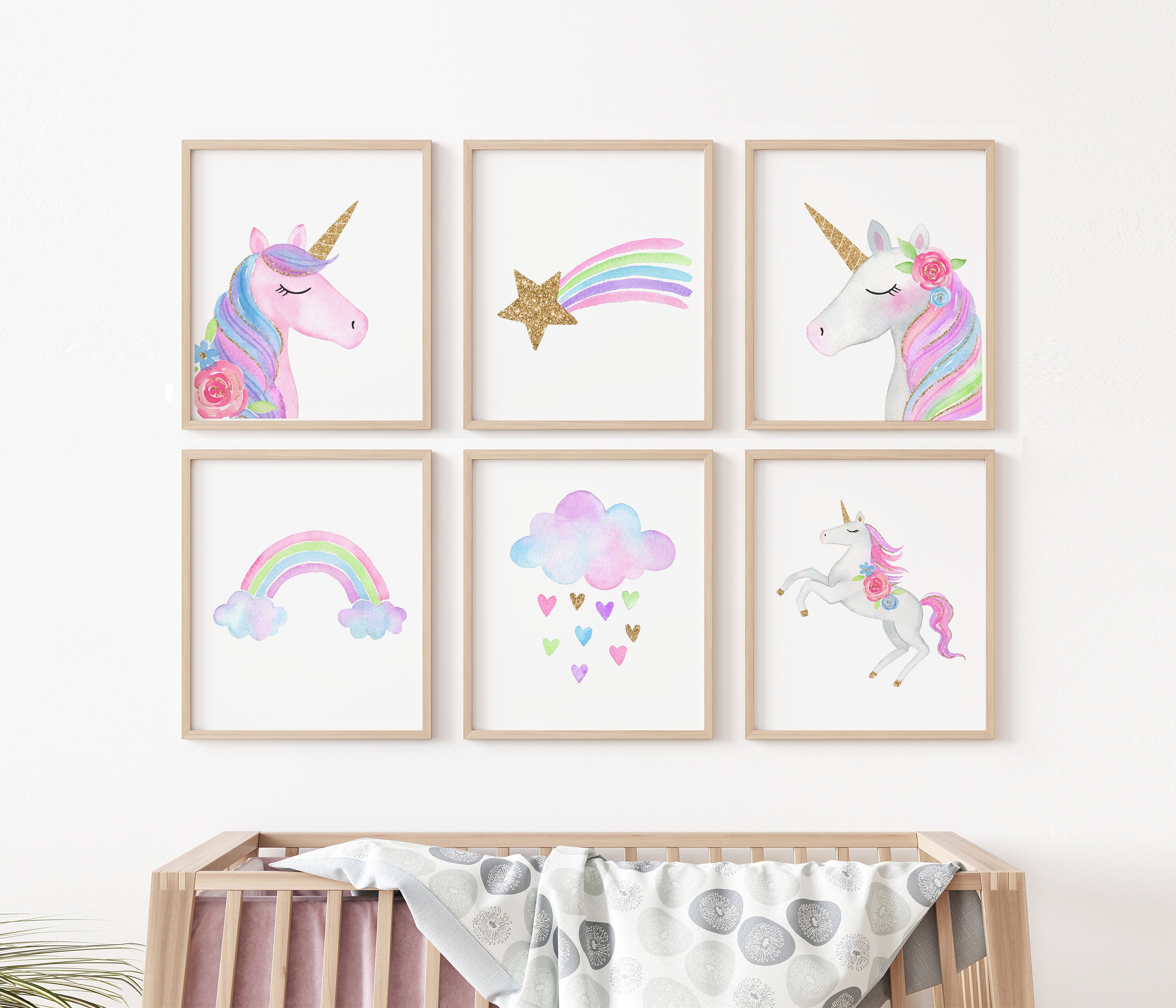 Set of 3 Prints, Personalized Gifts, Art for Kids Hub, Above Bed Decor, Unicorn, Art Print, Love Yourself, Name Sign, Gifts for Kids, Poster, Size: 8
