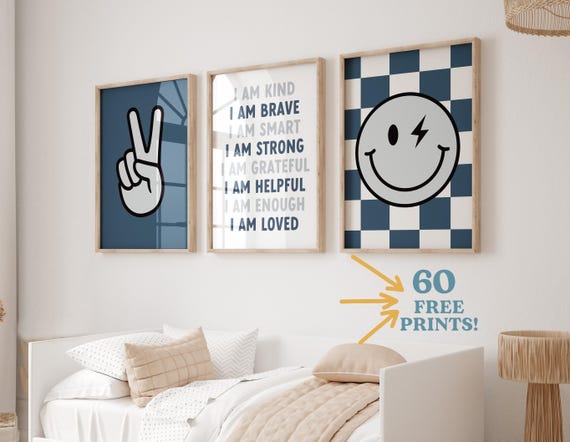 Positive Affirmations Wall Art Prints, Calming Corner Decor (Digital Download Set 3) boys printable