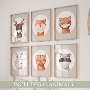 SET OF 12, Woodland Nursery Prints, Woodland  Decor, Forest Nursery Prints, Woodland Animal Prints, Nursery Wall Art, digital files, kids