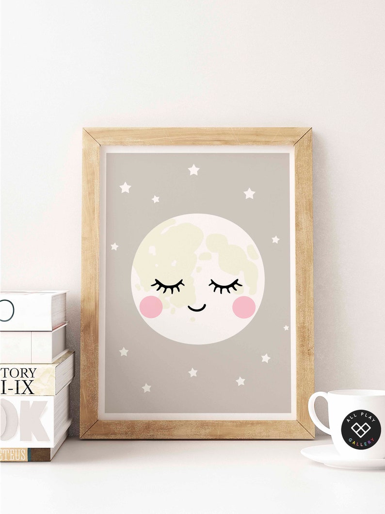 SALE Sleepy Eyes Scandinavian Nursery Print sleepy moon print children's art, nursery print, nursery art, baby room, kids room Print moon B image 2