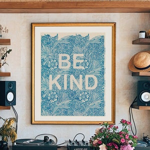 Morris vintage art, be kind quote print, modern wall art, antique illustration, lettering art, be kind nursery print, living room print image 1