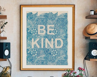 Morris vintage art, be kind quote print, modern wall art, antique illustration, lettering art, be kind nursery print, living room print