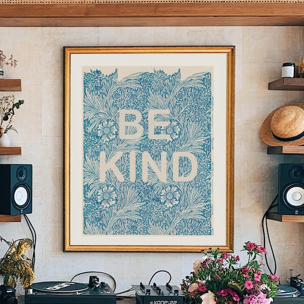 Morris vintage art, be kind quote print, modern wall art, antique illustration, lettering art, be kind nursery print, living room print