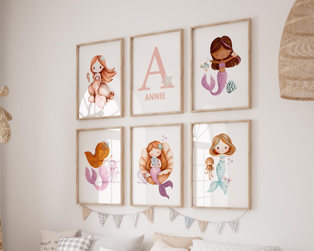 Personalized Mermaid Print Set - Girls Bedroom Poster, Children’s ...
