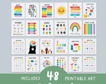 Educational Posters: Homeschool & Playroom Decor (48 Printables) (Digital Download) kids wall art