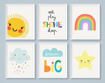 Nursery printables girl, Set of 6 Girls Print, Nursery Bedroom Decor, rainbow Printable Digital Download, Printable Poster, Girls Room Decor