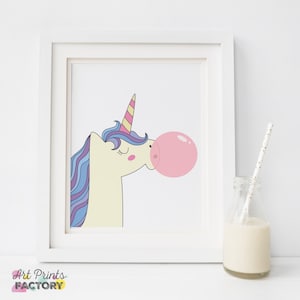 Modern girls print, unicorn gum, unicorn printable, girl printable, unicorn gift, dreams printable, rainbow unicorn, nursery decor, girl image 5