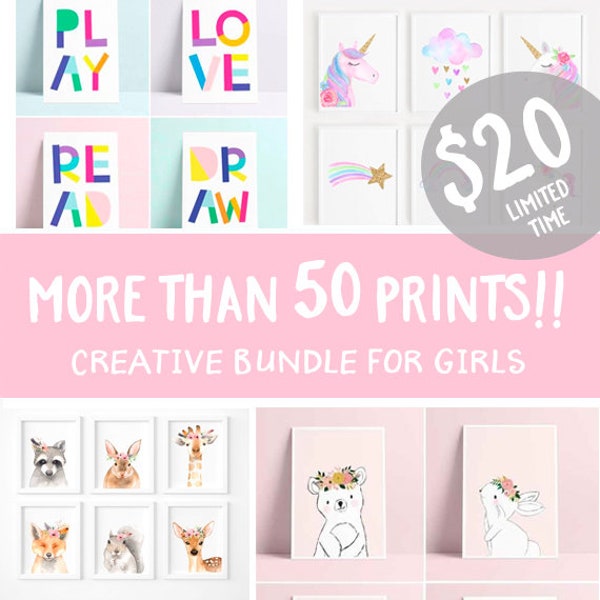 Super creative bundle- 50 prints - pinterest wall gallery - girls Printable - girls Wall Art Prints, Digital nursery Print, girl Nursery art