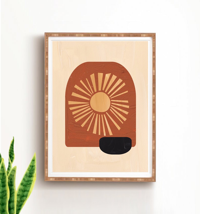 Arte abstracto naranja quemado, pintura solar, arte mural gouache, arte imprimible, color óxido, estampado terracota, tonos tierra, tendencia 2019, arte moderno
