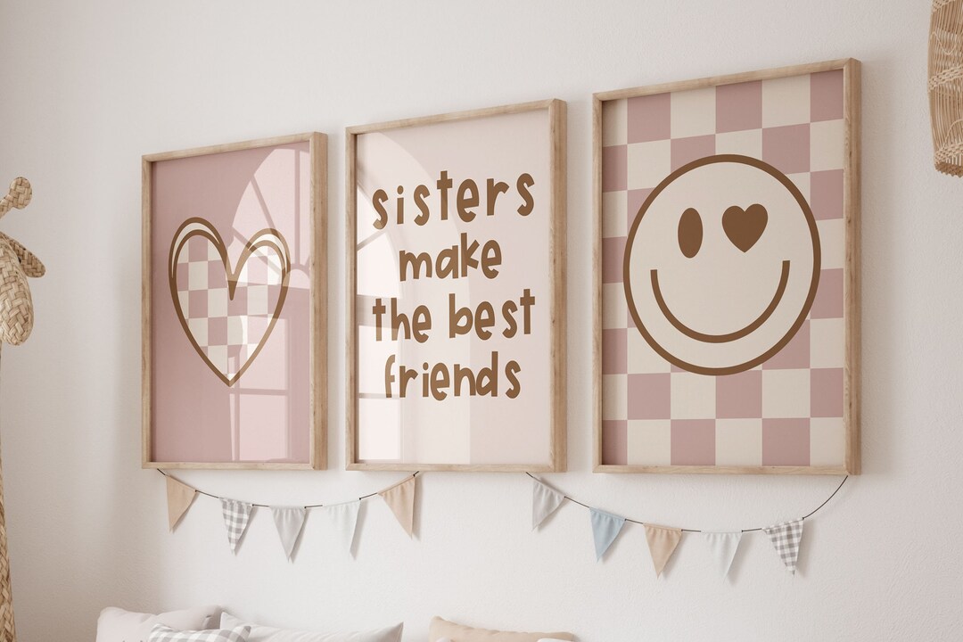 Sisters Make the Best Friends Wall Art, Retro Kids Wall Print, Nursery