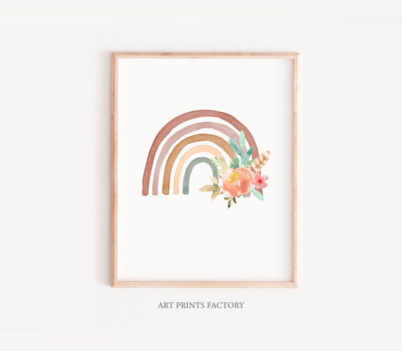 NEUTRAL Rainbow Print, Boho Rainbow Print, Blush Rainbow Print, baby girl gift,Rainbow Printable , Vintage Rainbow, Rainbow Nursery, floral image 1