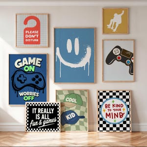 Digital Download Gaming Prints Bundle Instant Access Boys Teens Bedroom Wall Art Gamer Posters Collection Printable High Resolution Files Multiple Sizes Modern Room Gallery Pixel Art Neon Controller Designs Gaming Quotes Alphabet Letters