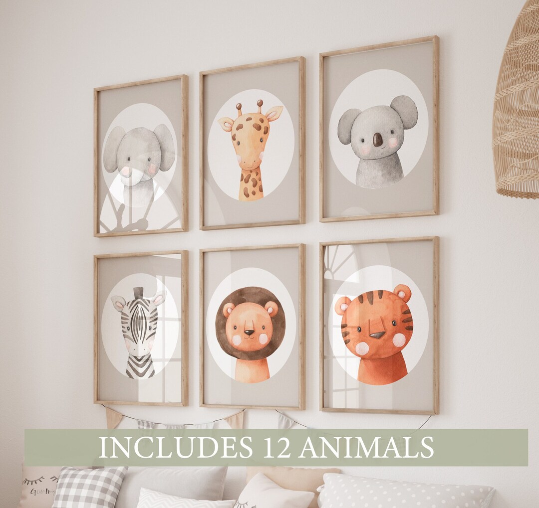 Safari Animal Nursery Prints: Set of 12 Jungle Animals (digital ...