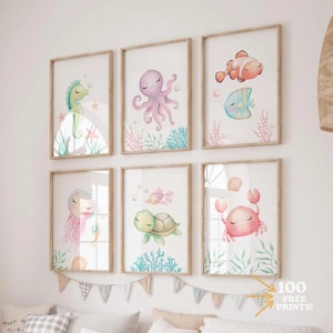 Sea Animal Nursery Prints: Pastel Ocean Decor (Digital Download) girls wall art