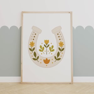 Floral Horseshoe Wall Art for Girls – Lucky Charm Horse Print - horse Nursery Printable Decor – Western Girl Room art, Digital Download,