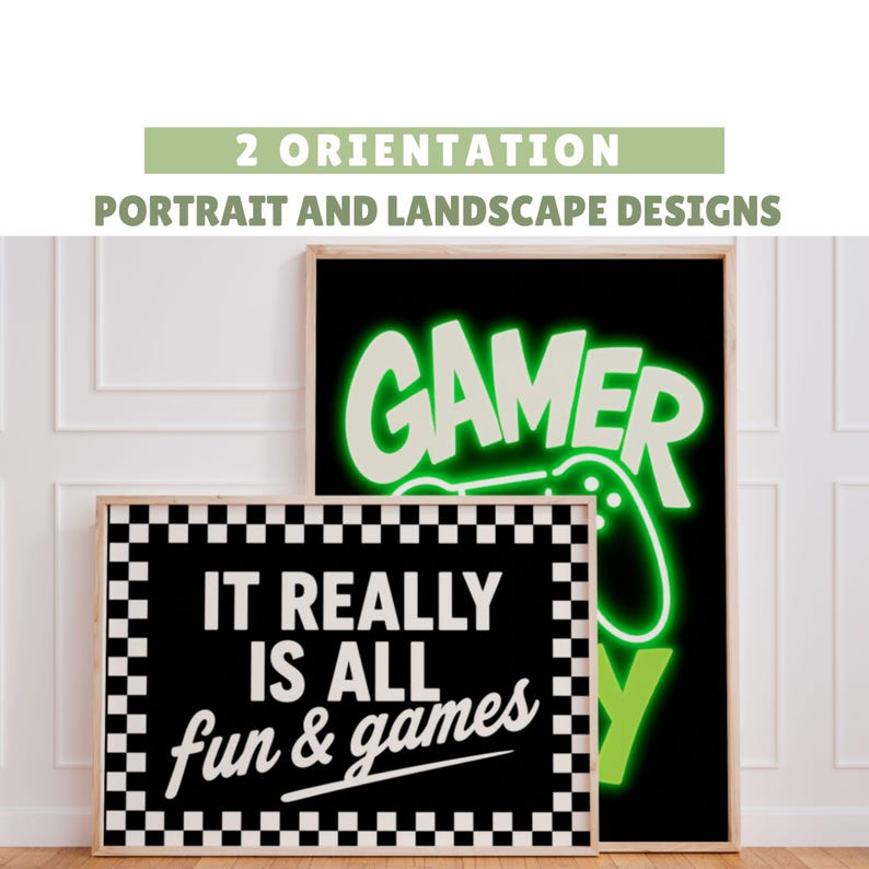 Boys Bedroom Wall Art Teens Gaming Room Prints Digital Download Bundle Gamer Posters Collection Pixel Art Neon Style Controller Artwork Printable High Resolution Files Modern Urban Youth Culture Gaming Quotes Alphabet Letters Customizable