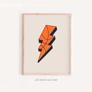 Peut inclure: Illustration num&eacute;rique d'un &eacute;clair orange avec un motif de ballon de basket. L'image est encadr&eacute;e dans un cadre en bois clair.
