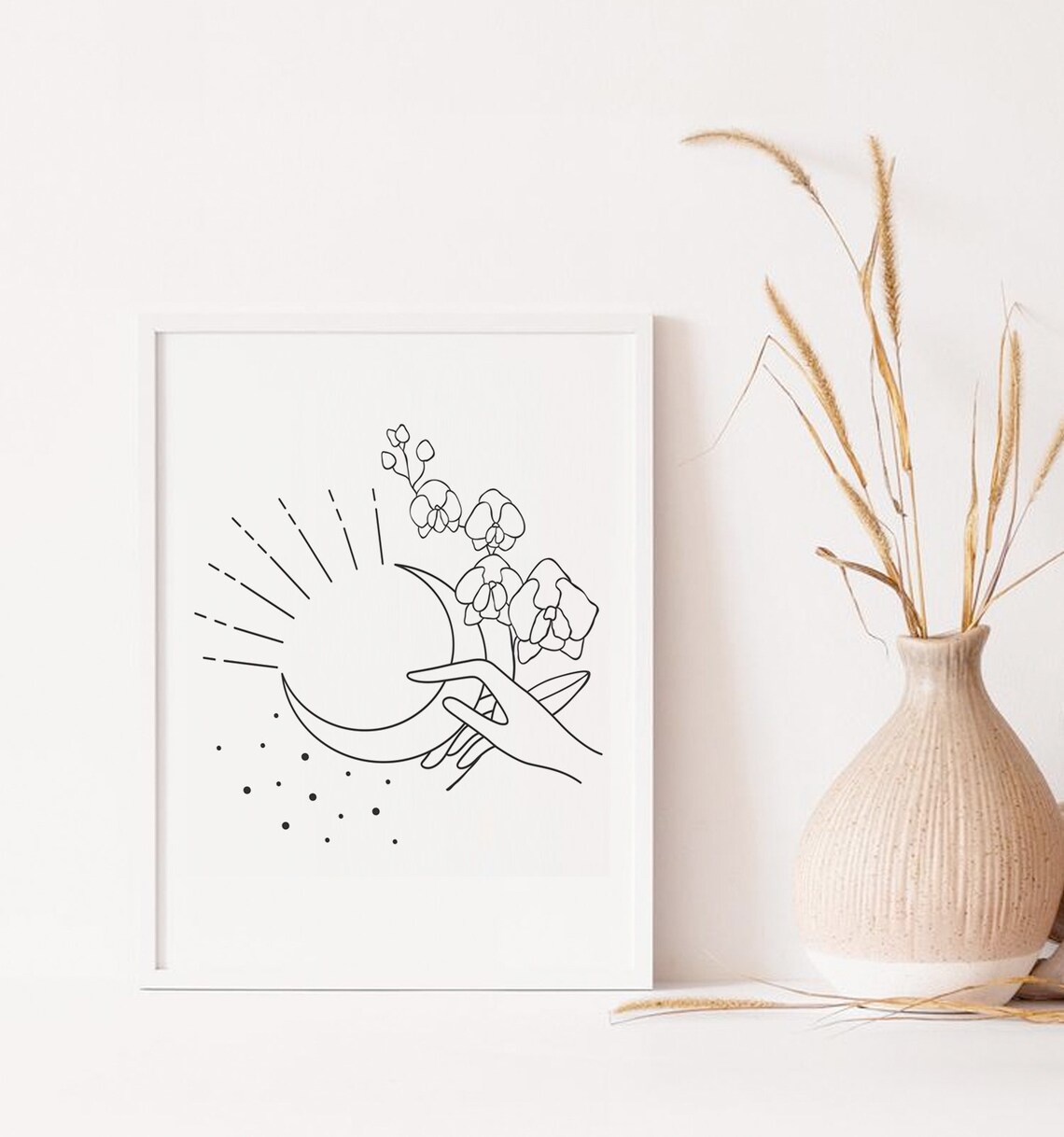 Line Drawing Print Hands With Moon Celestial Line Art Line - Etsy