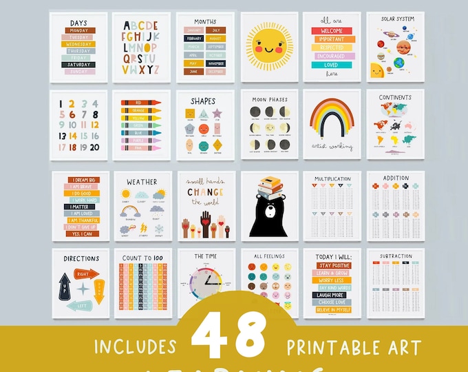 Educational Prints, Set of 48 Preschool Posters, Classroom Decor ...