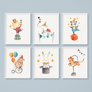 Set Of 6,Circus Animals Nursery Art, Circus kids Decor, Circus Themed Gift, Circus Themed Print, Circus Print Nursery, Nursery Print Circus
