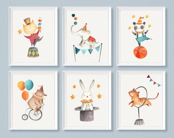 Set Of 6,Circus Animals Nursery Art, Circus kids Decor, Circus Themed Gift, Circus Themed Print, Circus Print Nursery, Nursery Print Circus