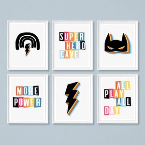 Set of 6 hero Prints, Superhero Wall Art Set, Set of 6 prints, Superhero Wall Art for Kids Bedroom, modern Wall Art, Posters for Nursery
