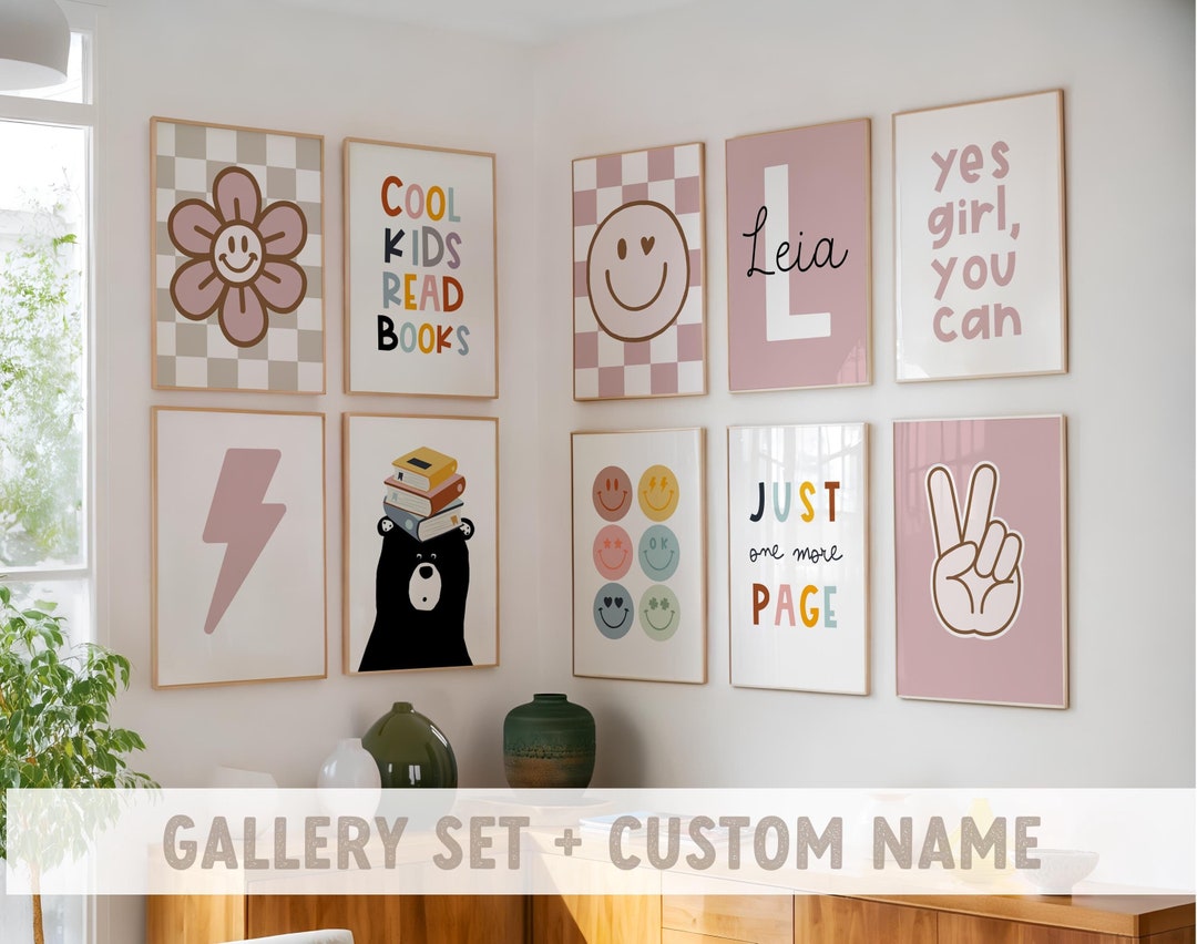 Pink Girls Nursery Gallery Wall Art Set: Custom Name Print (digital ...
