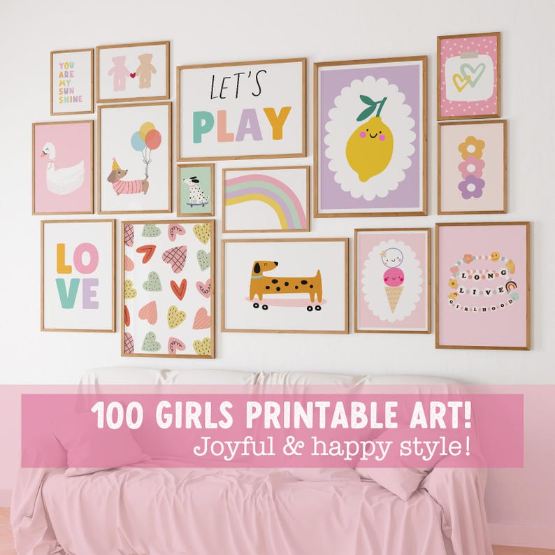 Girls Nursery Prints Set: Colorful Kids Room Wall Art (digital Download ...