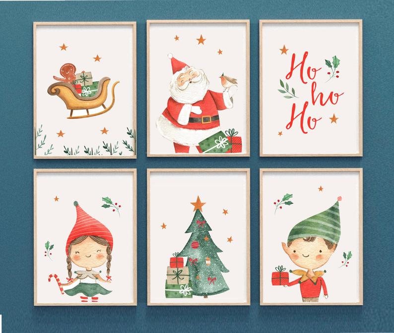 Set of 50 Christmas Prints Wall Art for Kids Christmas Wall Etsy