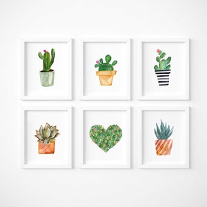 Kaktus-Druck-Set, druckbare Kaktus-Set von 6, Kaktus-Liebhaber, botanische Drucke, Kaktus Poster, Aquarell Drucke, Kaktus Wandkunst, digitale Kunst Kakteen