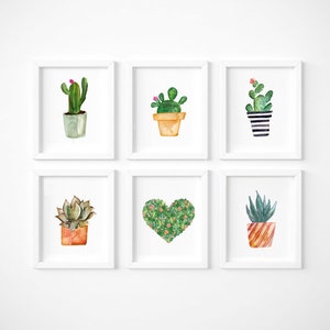 Cactus print set,Printable cactus set of 6,cactus lovers,Botanical prints, Cactus poster,Watercolor prints,Cactus wall art,Digital art cacti