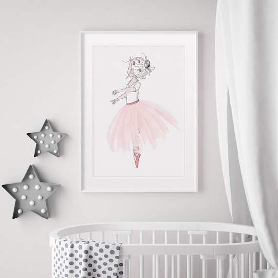 Ballerina Wall Art Print Girls Room Decor Pink Tutu Ballerina Wall Art Print Girls, Little Girl Room Ballet Decor