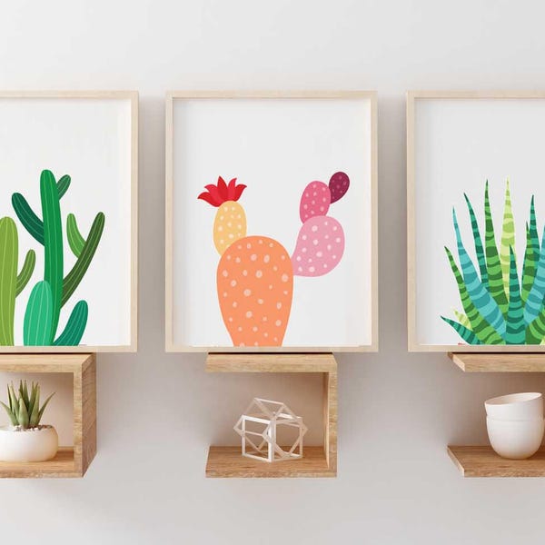 Set of 3 watercolor cactus print - Cactus art print - Digital cactus artwork - Gallery wall cactus print set - Printable cactus wall art -AP