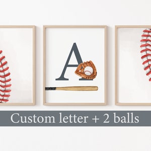 Decoração de quarto de meninos, conjunto de impressão de beisebol com letras PERSONALIZADAS, pôsteres de beisebol imprimíveis, estampas esportivas, decoração esportiva para meninos, impressão de beisebol, bola, bastão
