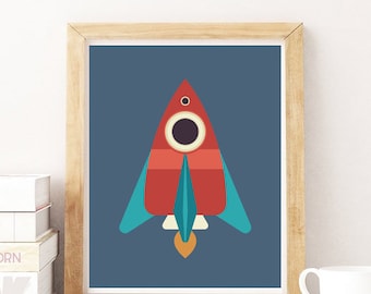 SPECIAL SALE! Space Rocket Printable Poster, Nursery Wall Decor, Kids Room Wall Art, Spaceship Illustration, Astronaut Print, Galaxy print