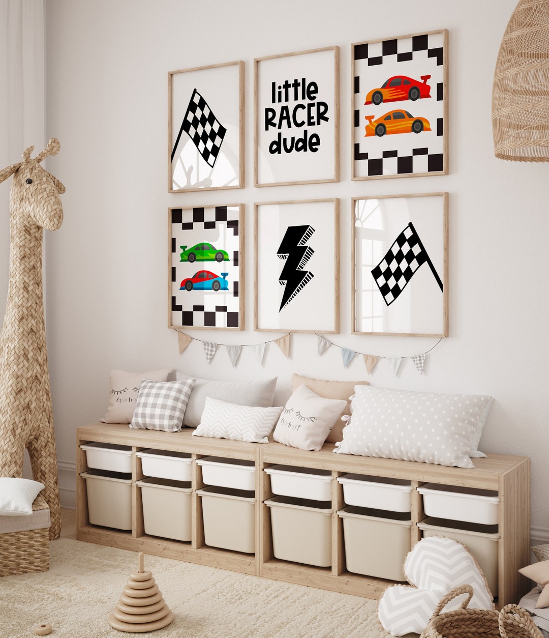 Racing Car Nursery Prints, Boy Playroom Printable ,set of 6, Cars Wall