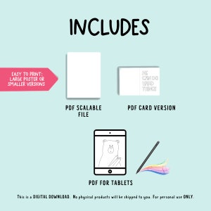May include: A digital download of printable coloring pages featuring a bear and the text "He can do hard things". The download includes a scalable PDF file, a PDF card version, and a PDF for tablets.