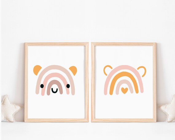 Set of 2 Bear Rainbow Printables Rainbow Print Set Baby | Etsy