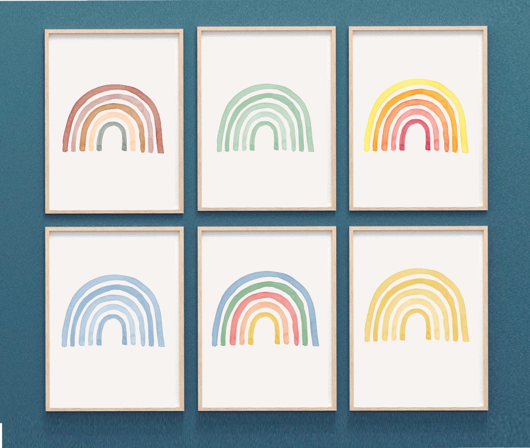 Neutral Rainbow Wall Art Set of 6 Prints Watercolor Etsy