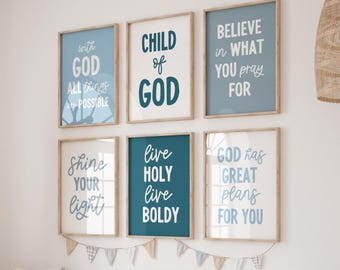 Christian Bible Verse Prints: Blue Boys Room Decor (Digital Download) printable wall art