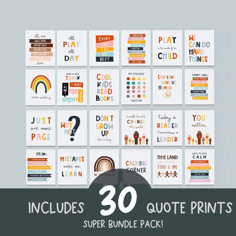BUNDLE kids printables, Printable Kid Affirmations, Positive quotes, gallery wall, Card Empower Kid, Encouragement prints, Cards for Kids, image 1