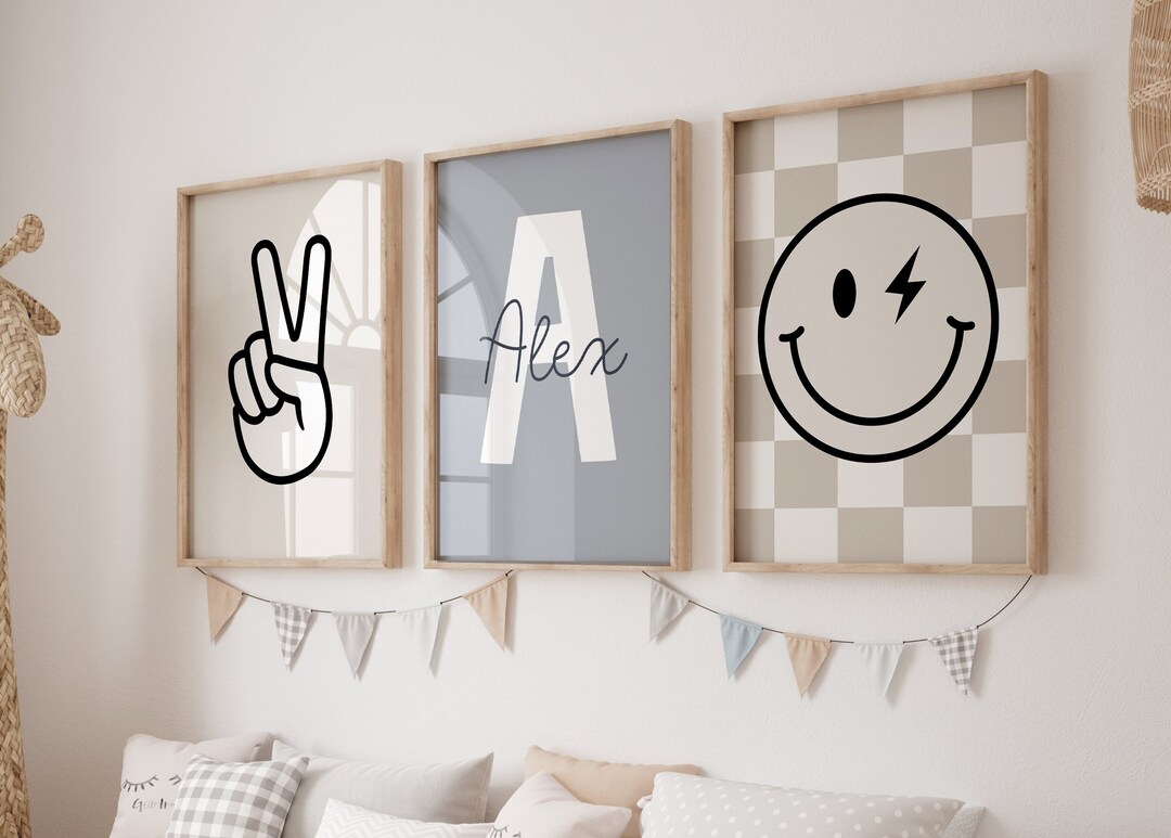 BOYS WALL ART Prints, Blue Boys Room, Personalized Name, Gallery Wall