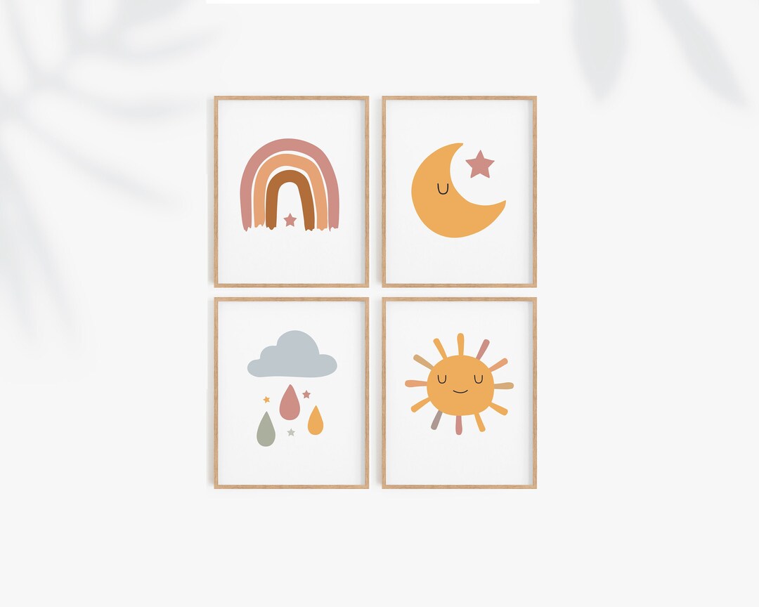 Set of 4 Prints | Rainbow Nursery Decor | Boho Nursery Print | Sunshine ...